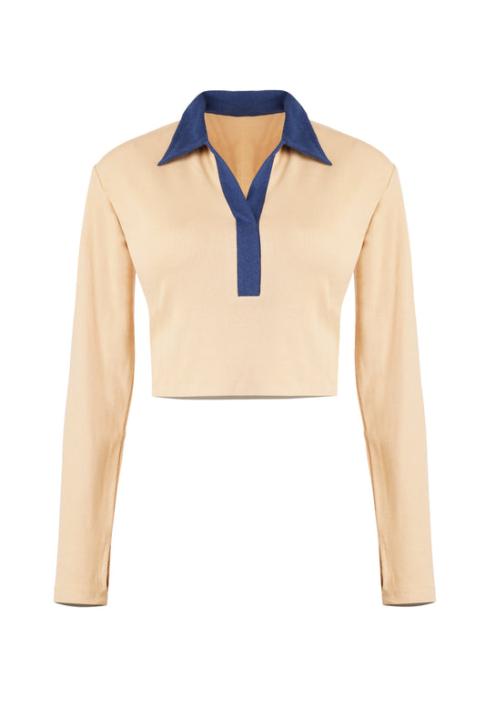 The Honeygold Polo Crop | Navy Contrast Top