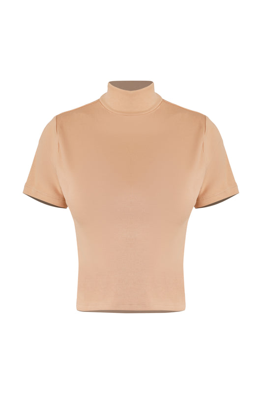 The Caramel Mock Crop | Short Sleeve Turtleneck