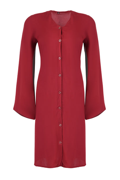 The Crimson Authority Dress | Bell Sleeve Button Tunic