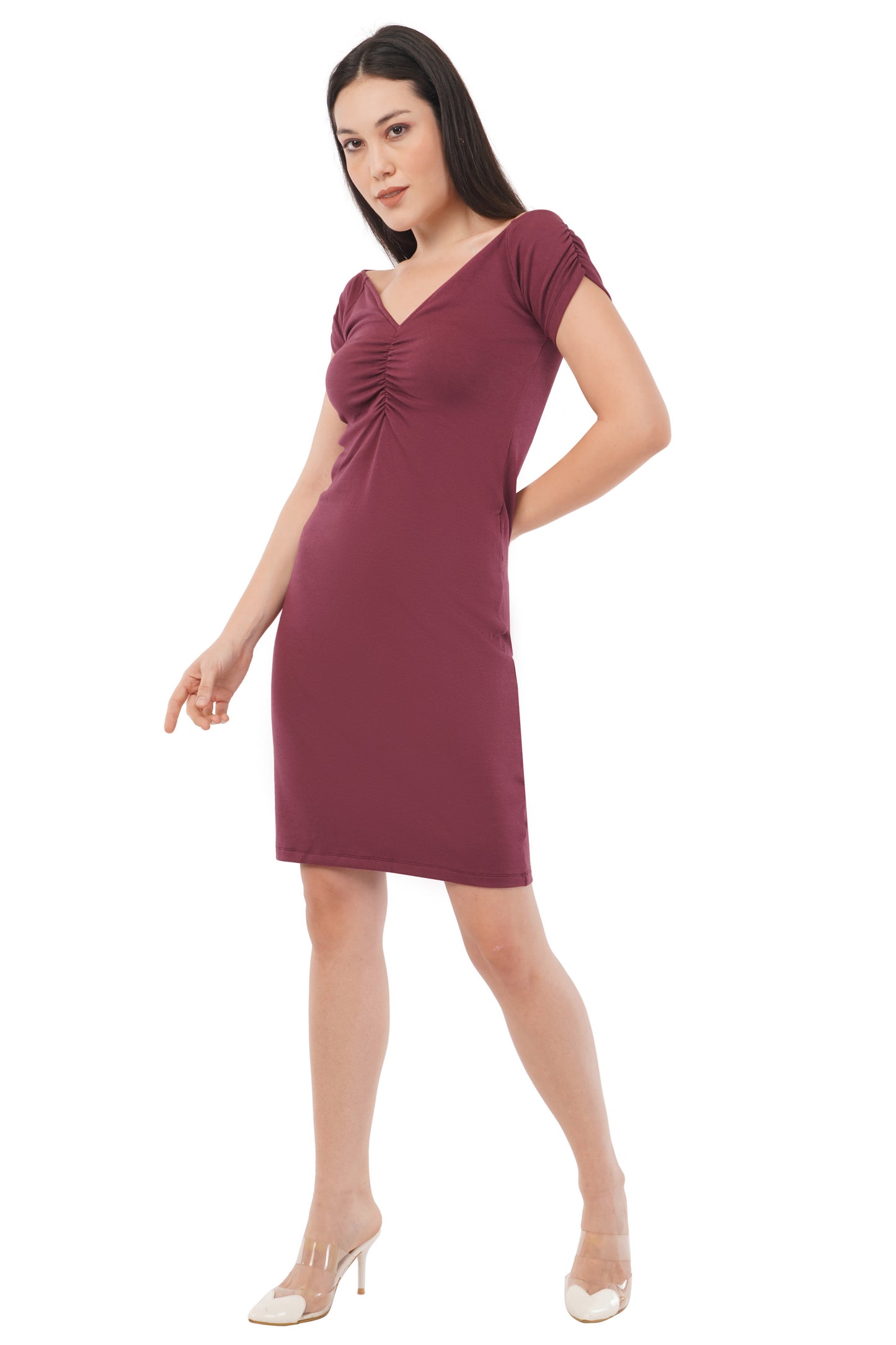 The Wine Ruched Mini | Cap Sleeve Bodycon Dress