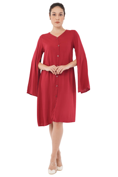 The Crimson Authority Dress | Bell Sleeve Button Tunic