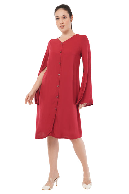 The Crimson Authority Dress | Bell Sleeve Button Tunic