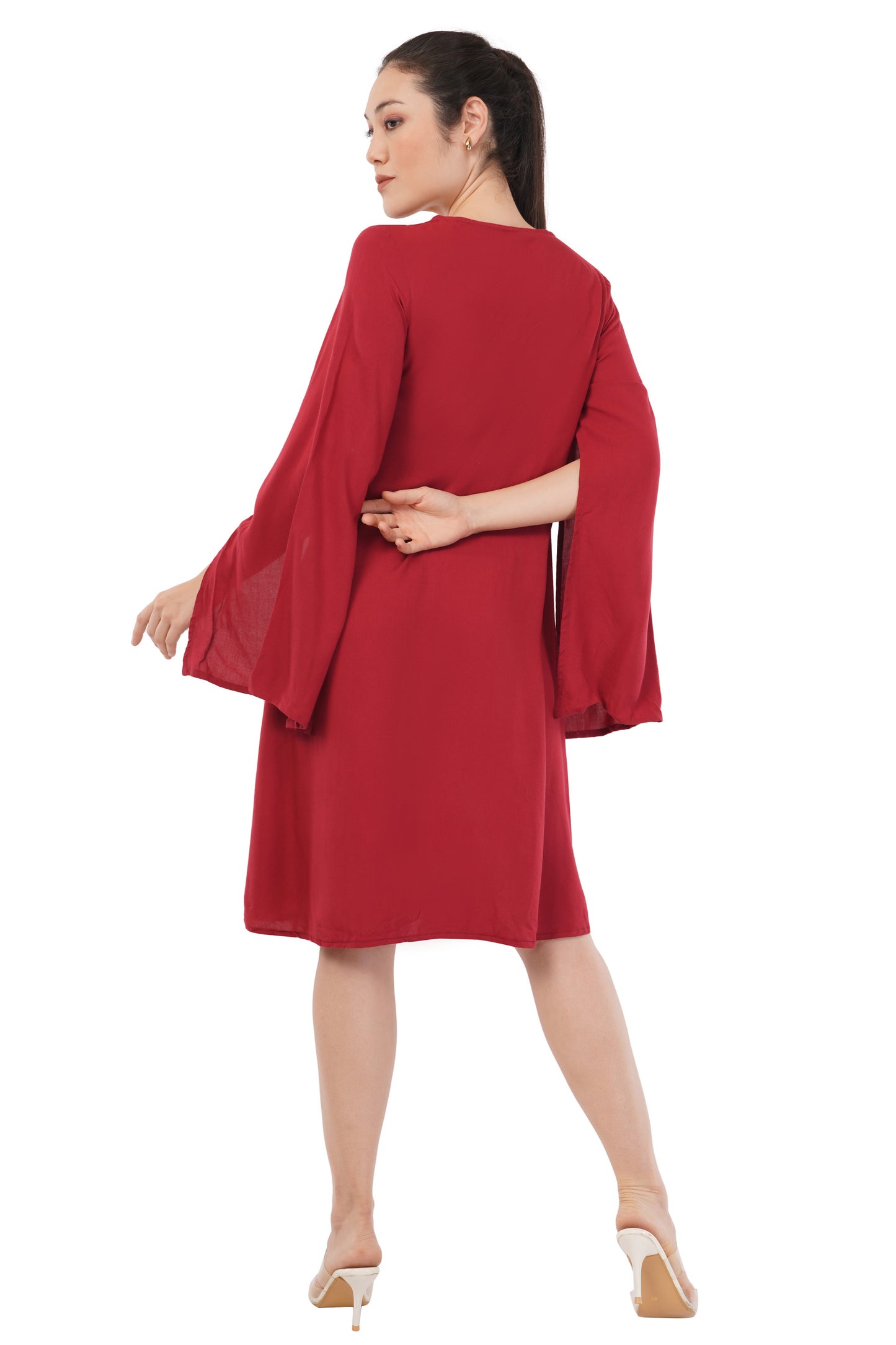 The Crimson Authority Dress | Bell Sleeve Button Tunic
