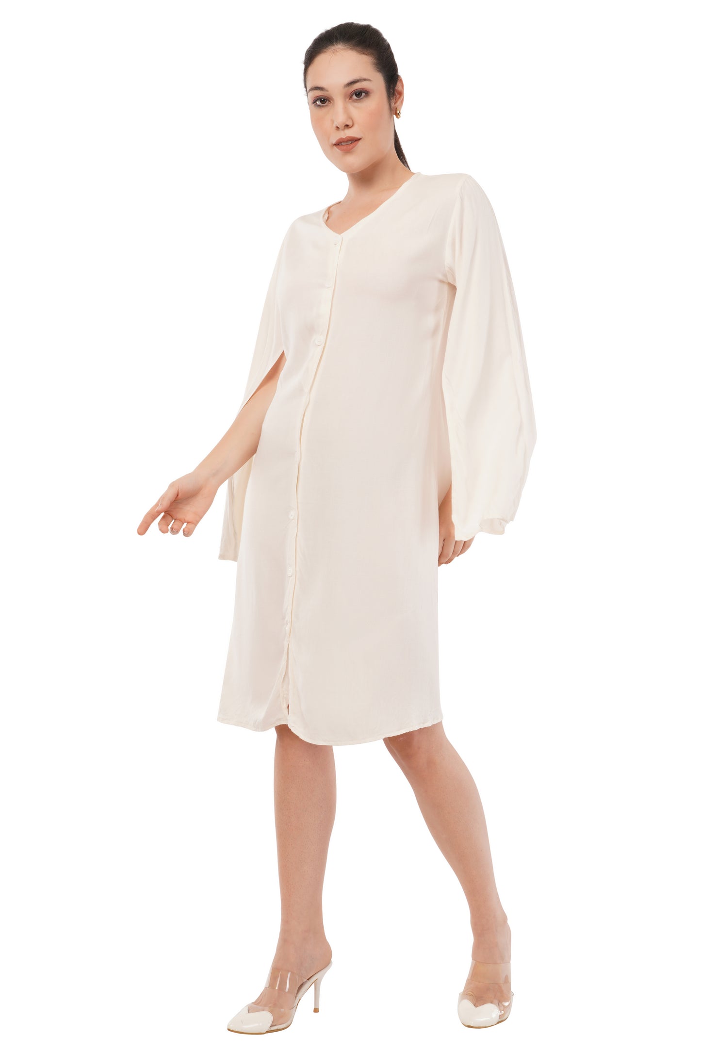 The Ivory Serenity Tunic | Long Sleeve Button Dress