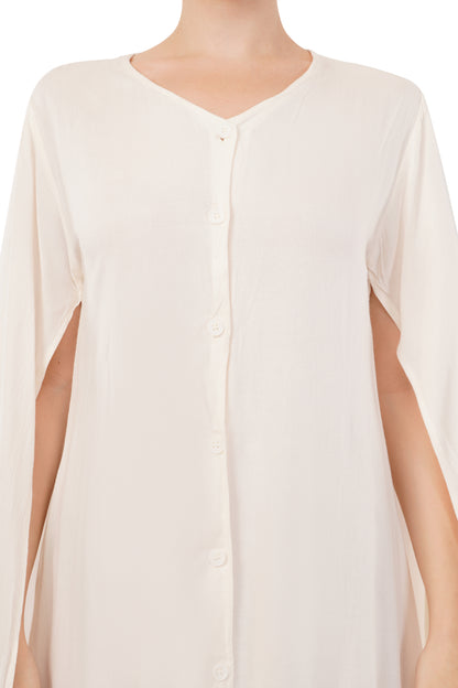The Ivory Serenity Tunic | Long Sleeve Button Dress