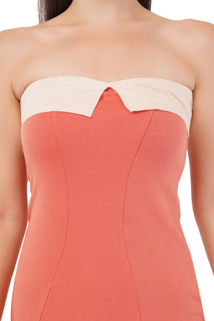 The Coral Colorblock Tube | Strapless Two-Tone Dress