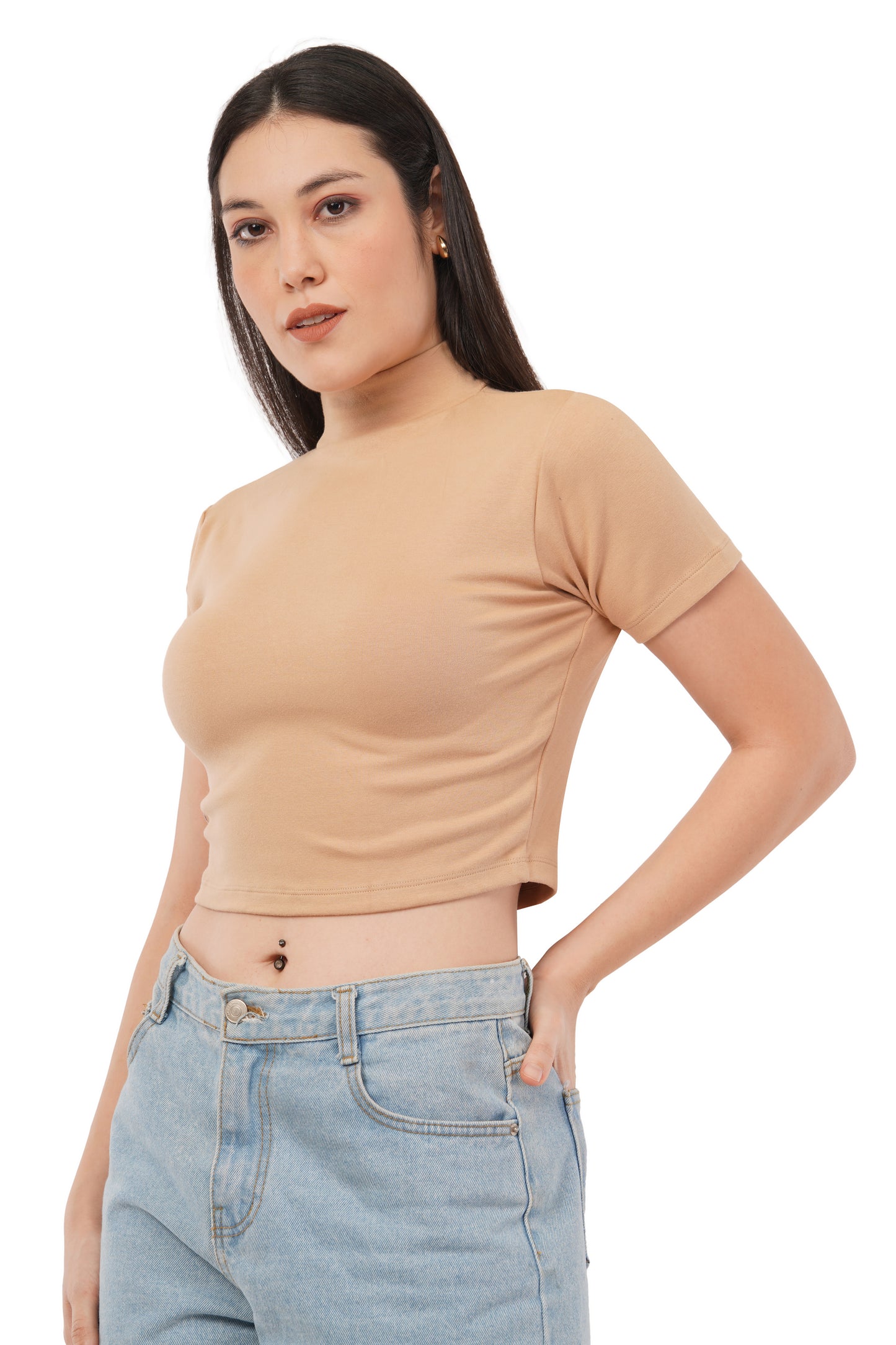The Caramel Mock Crop | Short Sleeve Turtleneck