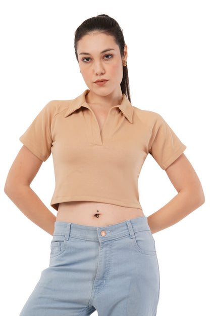 The Peach Collar Crop | Short Sleeve Bamboo Polo