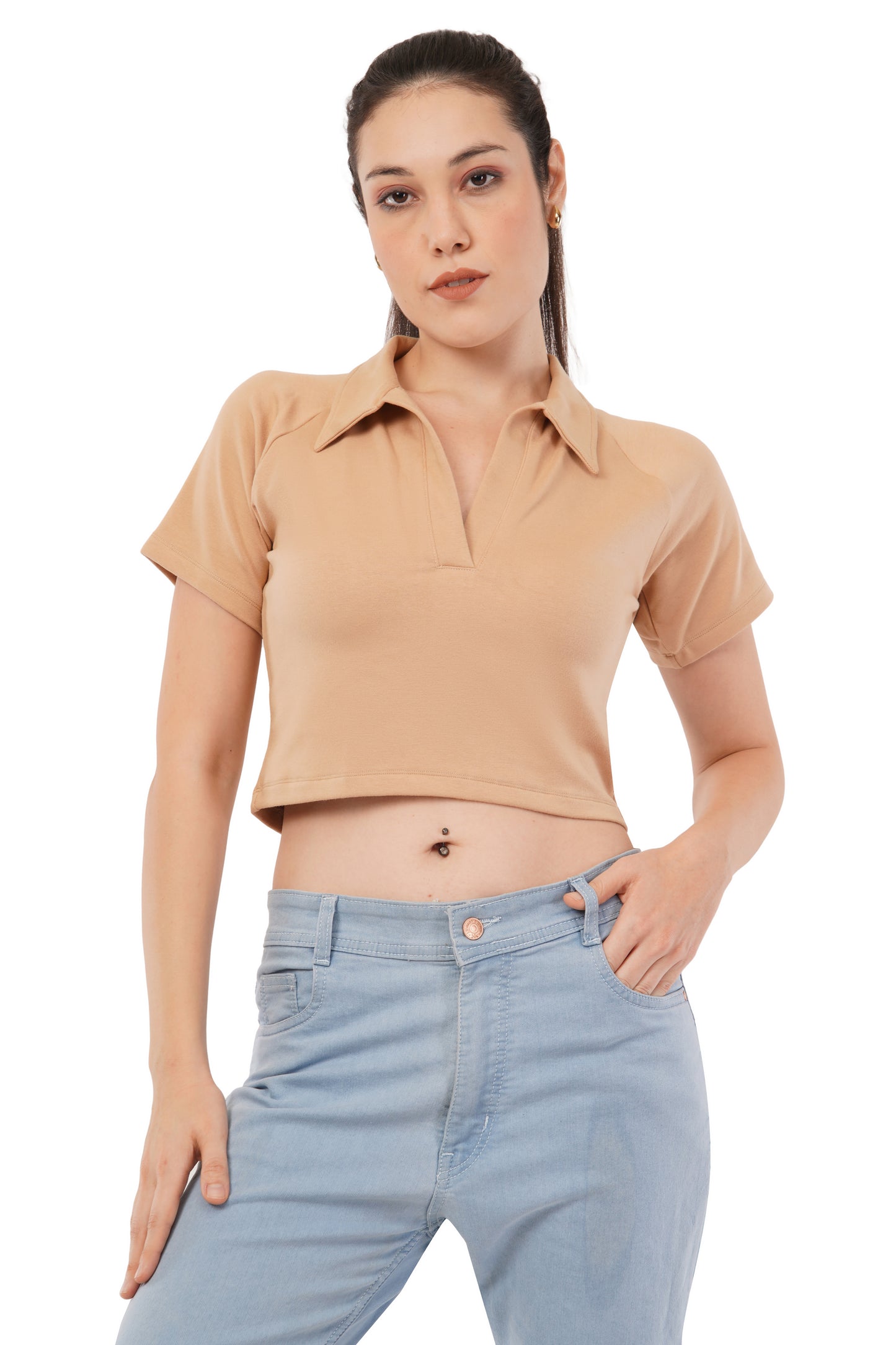 The Peach Collar Crop | Short Sleeve Bamboo Polo