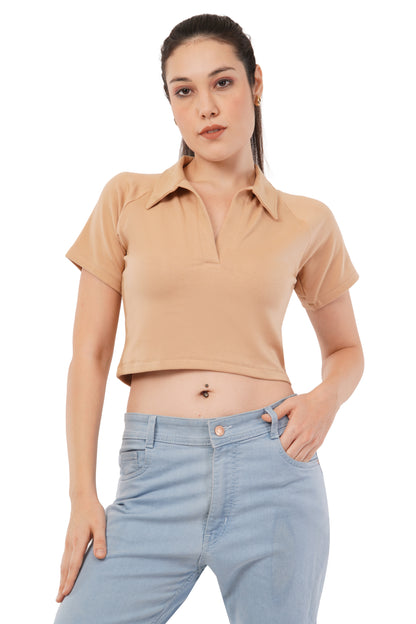 The Peach Collar Crop | Short Sleeve Bamboo Polo