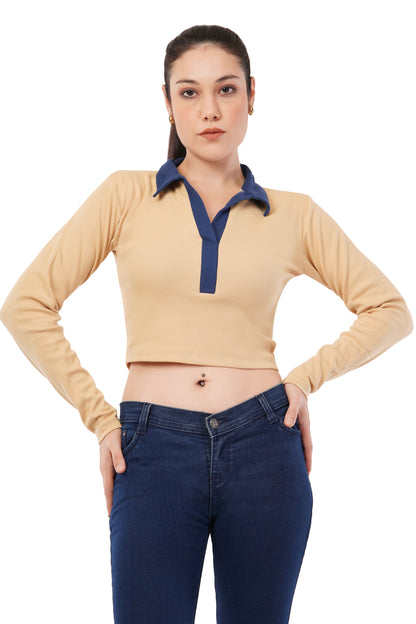 The Honeygold Polo Crop | Navy Contrast Top