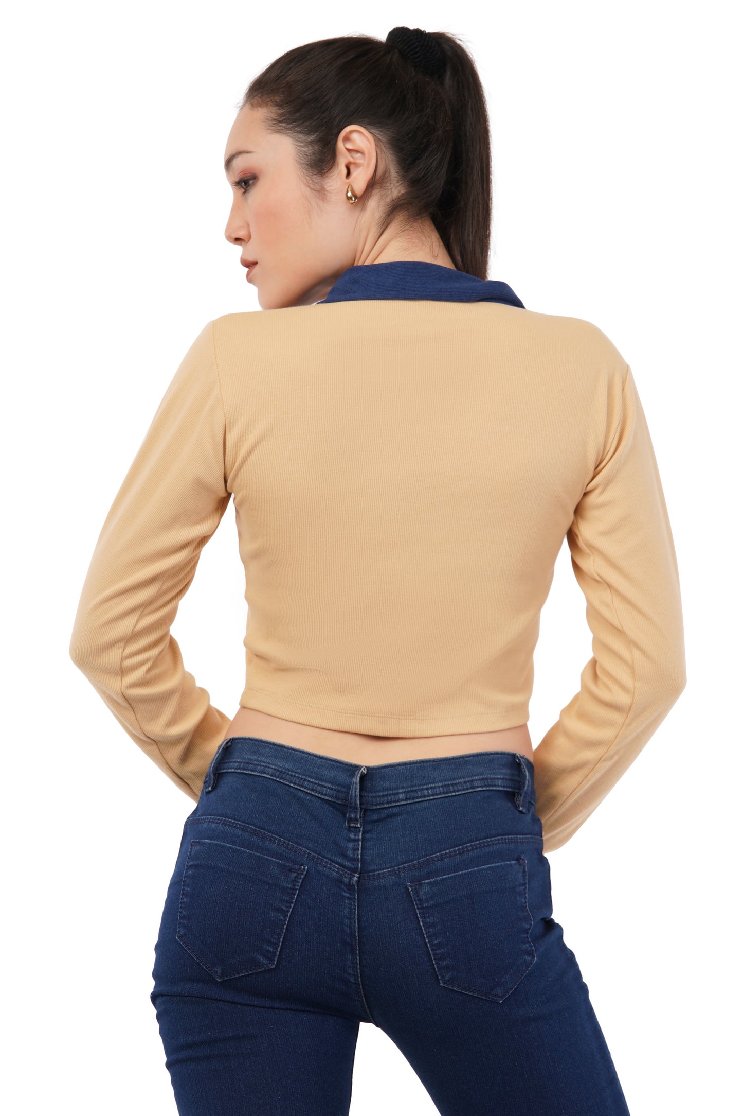 The Honeygold Polo Crop | Navy Contrast Top