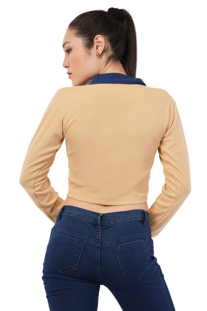 The Honeygold Polo Crop | Navy Contrast Top