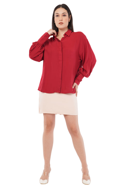 The Raspberry Balloon Shirt | Gathered Cuff Shirt