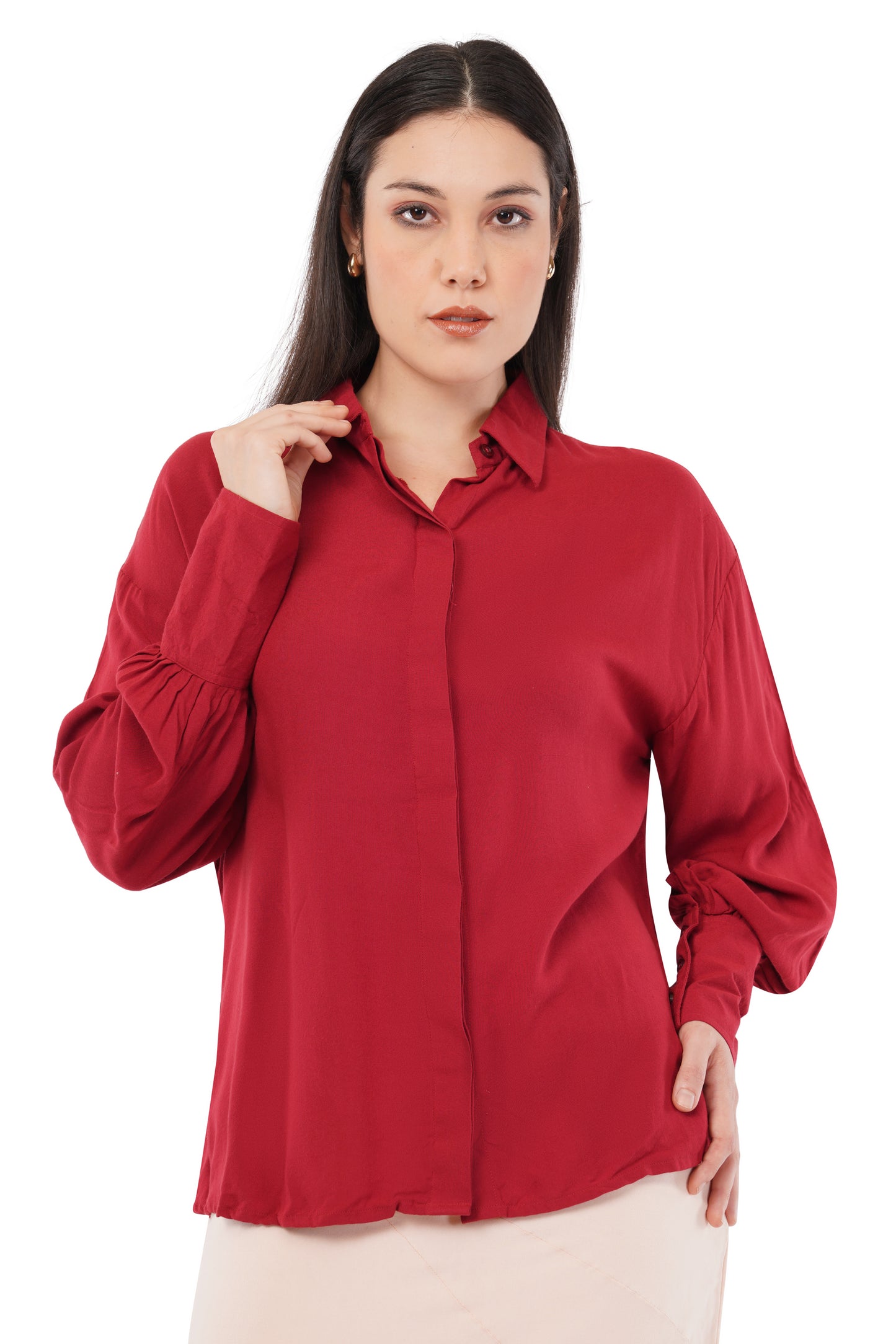 The Raspberry Balloon Shirt | Gathered Cuff Shirt