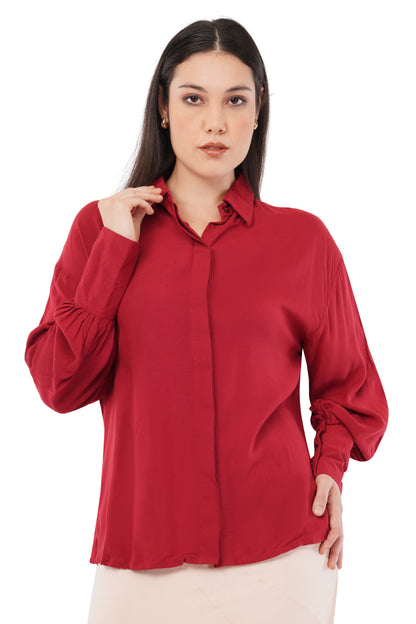 The Raspberry Balloon Shirt | Gathered Cuff Shirt