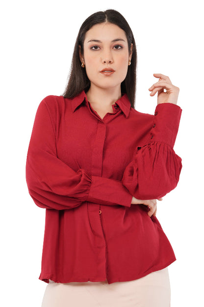 The Raspberry Balloon Shirt | Gathered Cuff Shirt