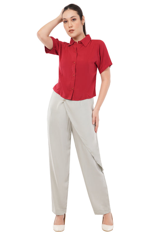 The Burgundy Classic Shirt | Short Sleeve Button Blouse