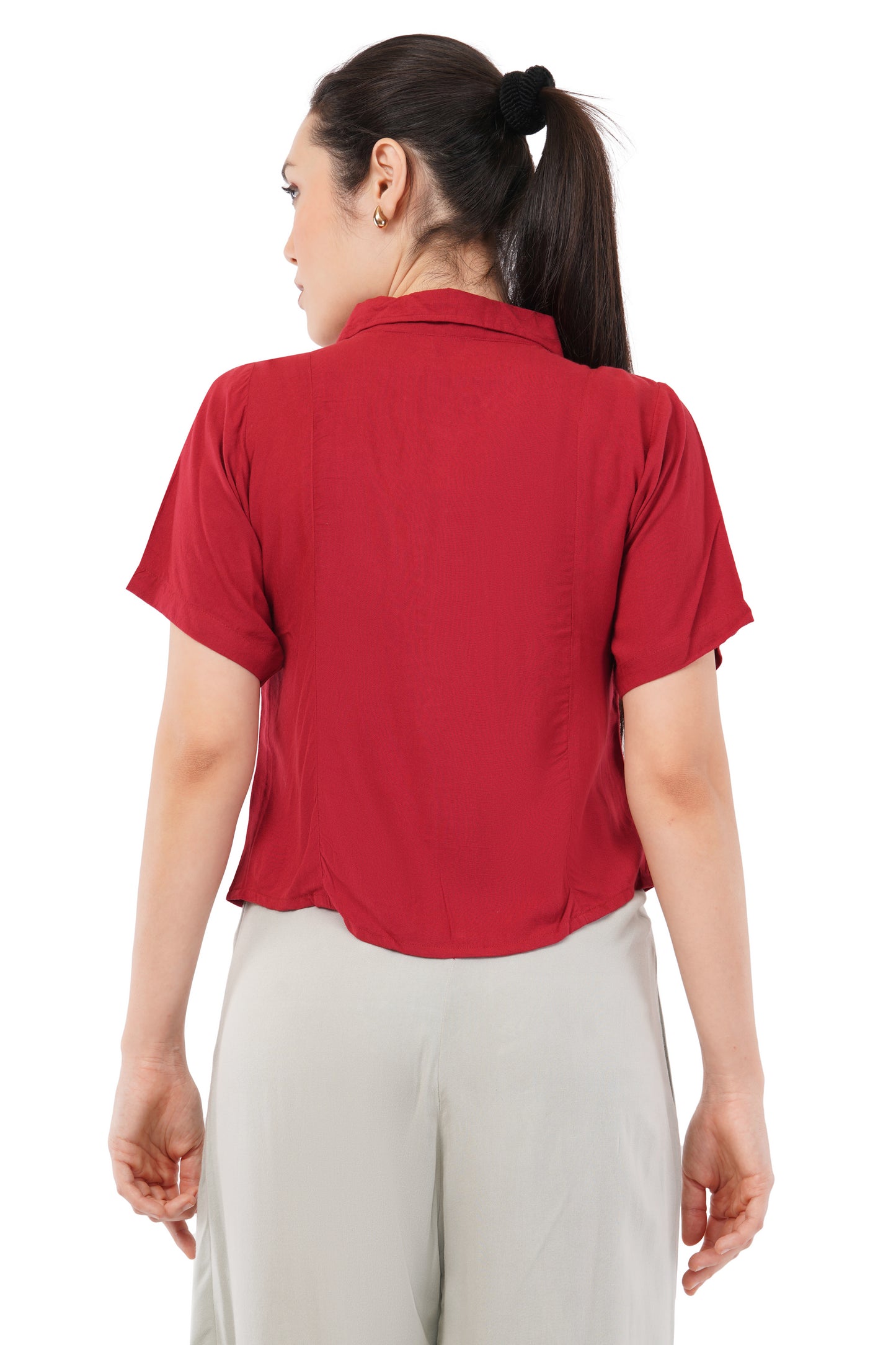 The Burgundy Classic Shirt | Short Sleeve Button Blouse