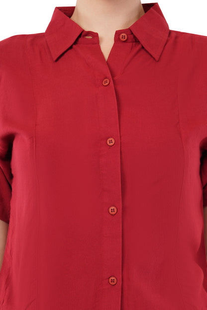 The Burgundy Classic Shirt | Short Sleeve Button Blouse