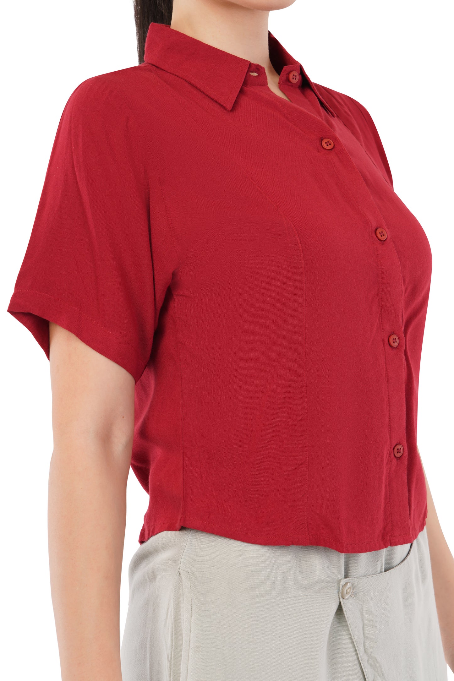 The Burgundy Classic Shirt | Short Sleeve Button Blouse