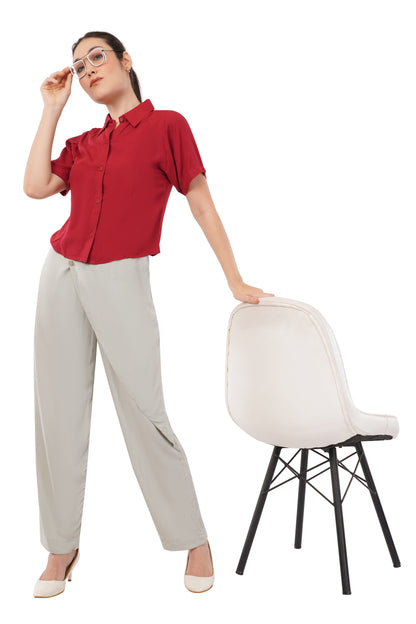 The Burgundy Classic Shirt | Short Sleeve Button Blouse
