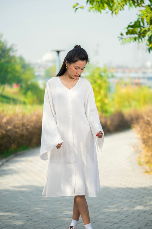 The Ivory Serenity Tunic | Long Sleeve Button Dress
