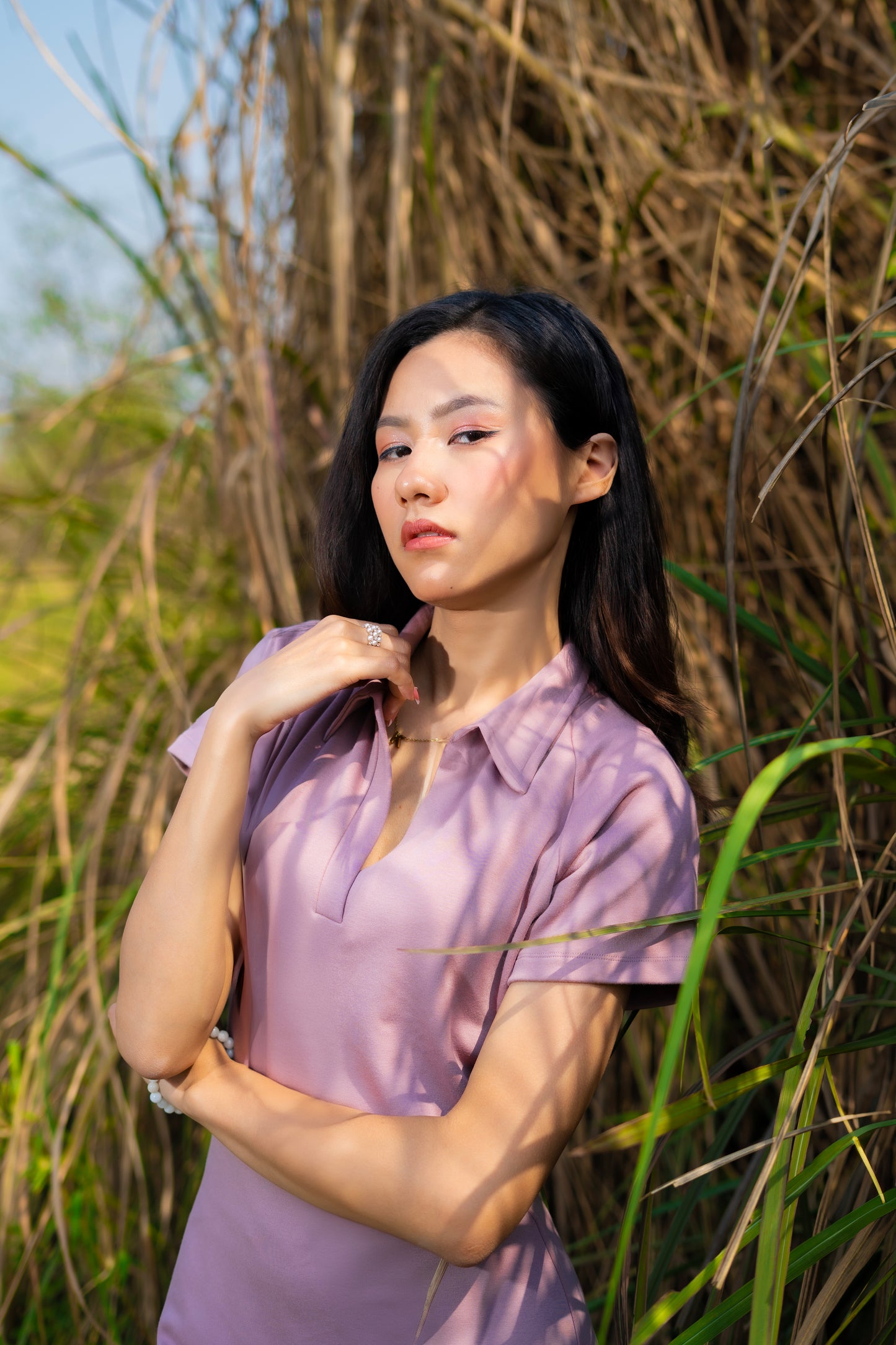 The Aurora Polo Dress in Blush Mauve