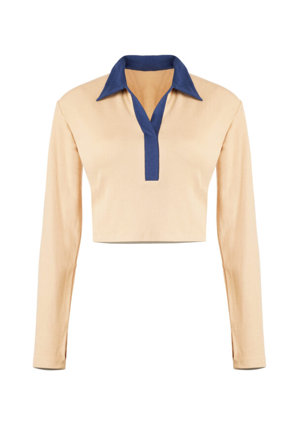 The Honeygold Polo Crop | Navy Contrast Top