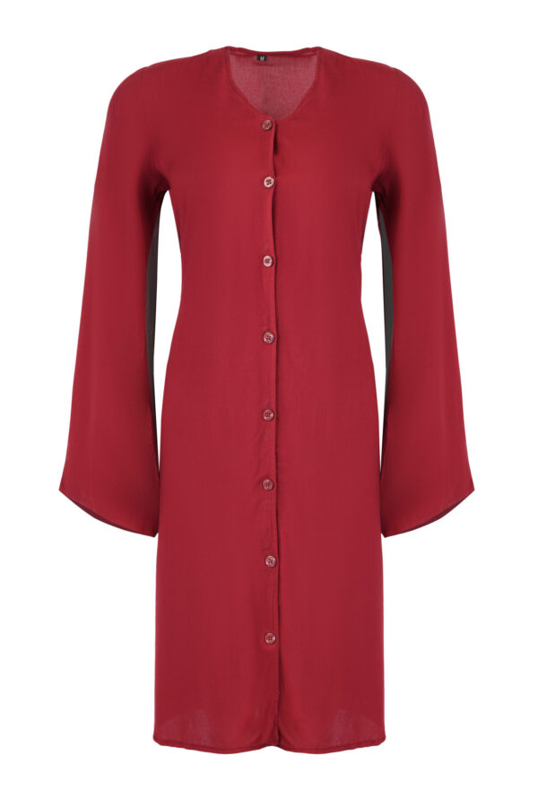 The Crimson Authority Dress | Bell Sleeve Button Tunic