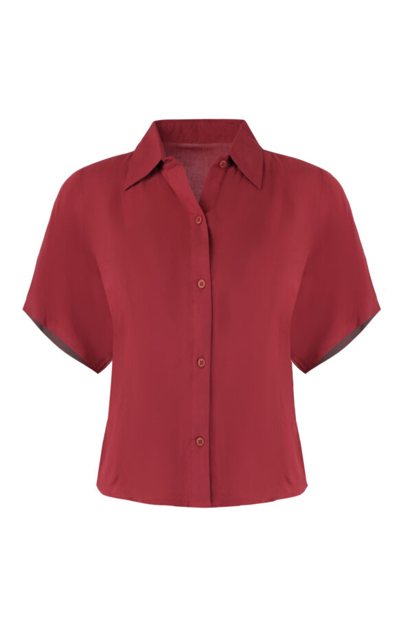 The Burgundy Classic Shirt | Short Sleeve Button Blouse