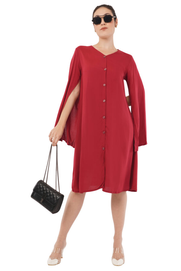 The Crimson Authority Dress | Bell Sleeve Button Tunic