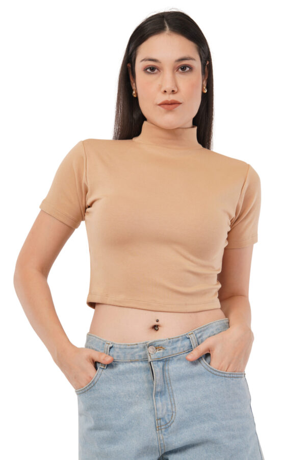 The Caramel Mock Crop | Short Sleeve Turtleneck